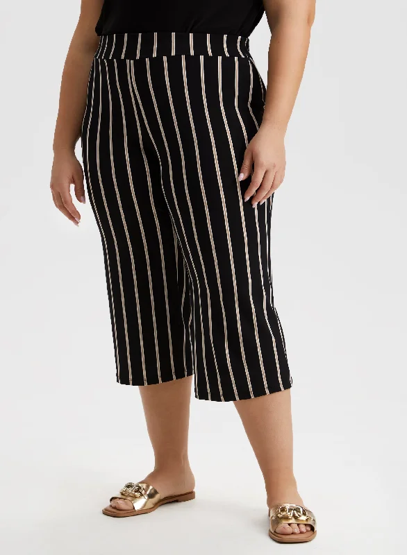 Stripe Print Wide Leg Capris