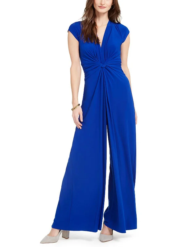 Womens Pleated V-Neck Jumpsuit